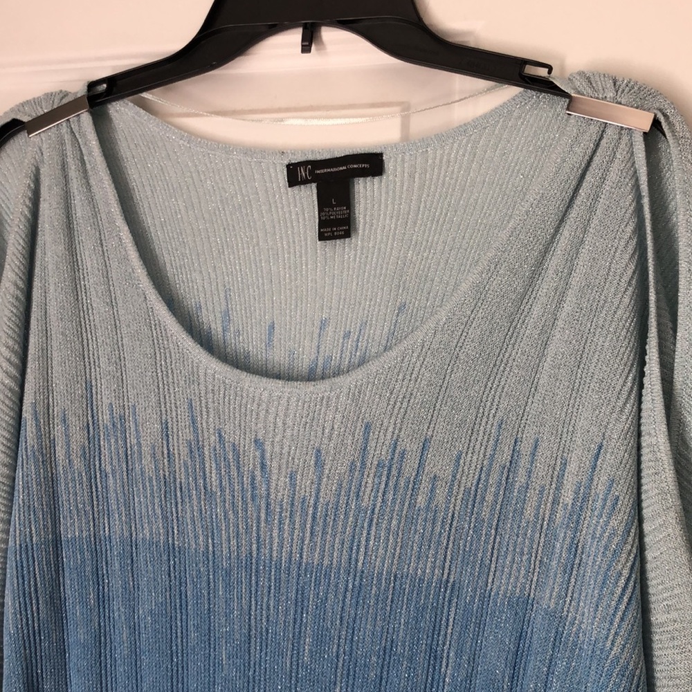 Blue sparkle cold shoulder blouse